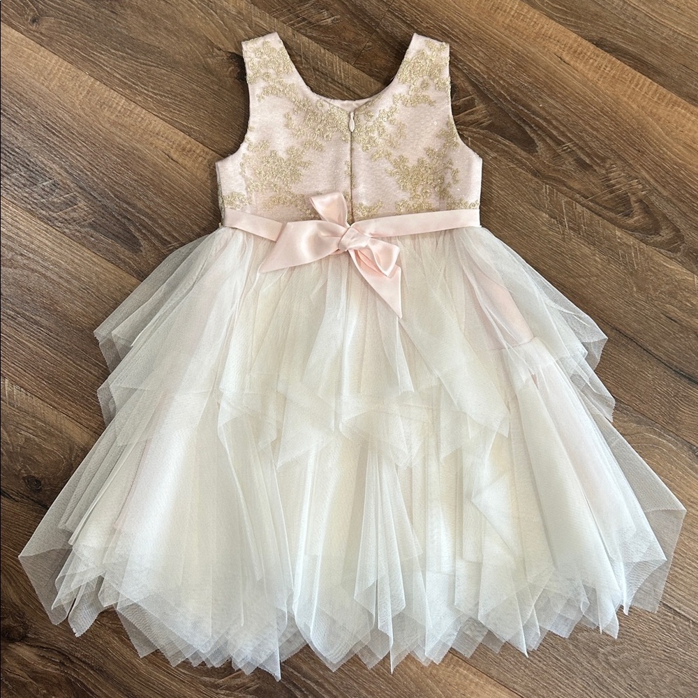 American Princess Girls Toddler Dress Beautiful Fancy Light Pink, Gold, & White - Picture 9 of 13